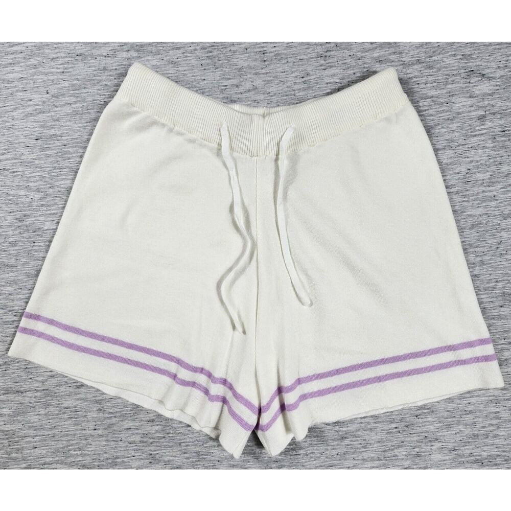Wide Leg Knit Shorts Vertical Stripe Drawstring Waist Soft Womens Size Medium